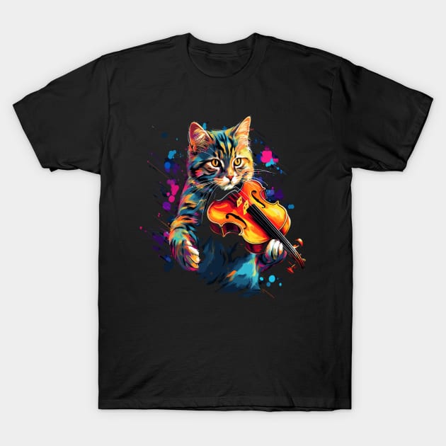 American Shorthair Playing Violin T-Shirt by JH Mart